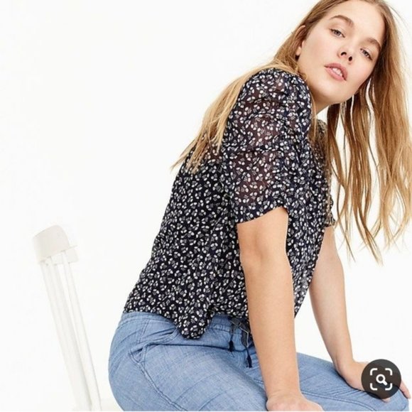 J. Crew Ruched Sleeve Sparkle Top in Floral - Picture 1 of 6